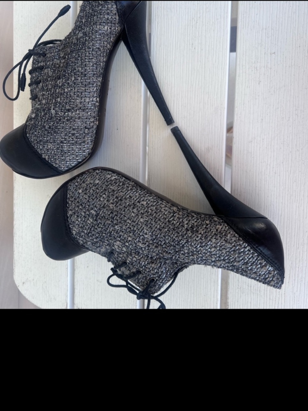 Stuart Weitzman Tweed Lace Up Heels Bootie Oxford Cap Toe Stiletto Size 8 - Picture 9 of 15